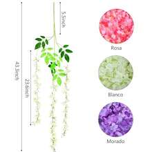 12Pcs Planta Artificial Colgante Wisteria, Artificial Wisteria Flores Guirnalda Plantas Plantas Artificial Decoración Hojas de Follaje Falsas Planta de Vid Colgante para el Hogar Decoración - Blanco - Ver 2