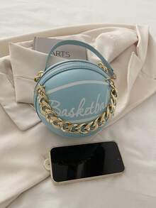 女士小型手提pu球形包 - 藍色 - 查看 4