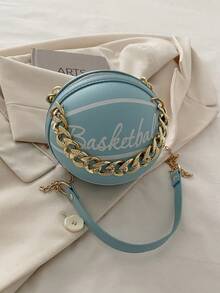 女士小型手提pu球形包 - 藍色 - 查看 3