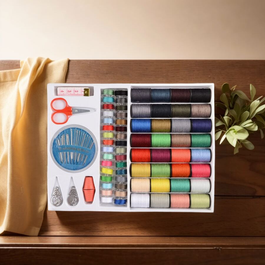 Un Conjunto De Hilo De Máquina De Coser Colorido (64 Rollos) 25,4 * 2,8 * 21 Cm, Kit De Costura Portátil Para Guardar Ropa, Kit De Costura Práctico Para El Hogar, Hilo De Coser A Mano, Hilo De Coser Multifuncional, Hilo De Bloqueo - Multicolor - Ver 1