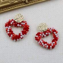 1 對時尚波西米亞風格心形設計米珠和串珠編織元素耳環,適合日常佩戴和情人節 - 愛心 - 查看 2