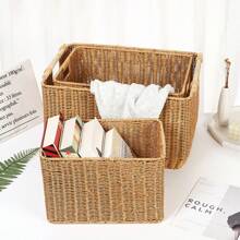 1 Cesta De Mimbre De Estilo Último Para Guardar Ropa De Armario Con Cierre Suave - Varilla Dorada (36 x 22 x 24 cm) - Ver 6