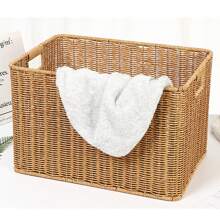 1 Cesta De Mimbre De Estilo Último Para Guardar Ropa De Armario Con Cierre Suave - Varilla Dorada (36 x 22 x 24 cm) - Ver 3