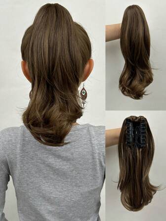 Ponytail Hair Extensions, Hair Extensions Ponytail 14 Inch Short Claw Hair Extensions Synthetic Wave Clip-In Ponytail Wigs Everyday Fluffy Ponytail For Women (Dark Brown)