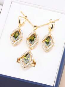 杜拜阿拉伯豪華優質婚禮配件18k金色珠寶女士項鍊和耳環新娘套裝可調節戒指尺寸,時尚女裝情人節禮物 - 不規則 - 查看 16