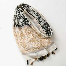 1條180*90cm女式柔軟保暖圍巾,戶外防曬披肩,四季防風圍巾,流行印花流蘇沙灘披肩,卡其色長方形圍巾 - 卡其色 - 查看 3