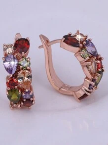 1pair Gorgeous Monalisa Colorful Cubic Zirconia Paved Elegant Round Decor Earrings Luxury Party Jewelry For Women - Rose Gold - View 5