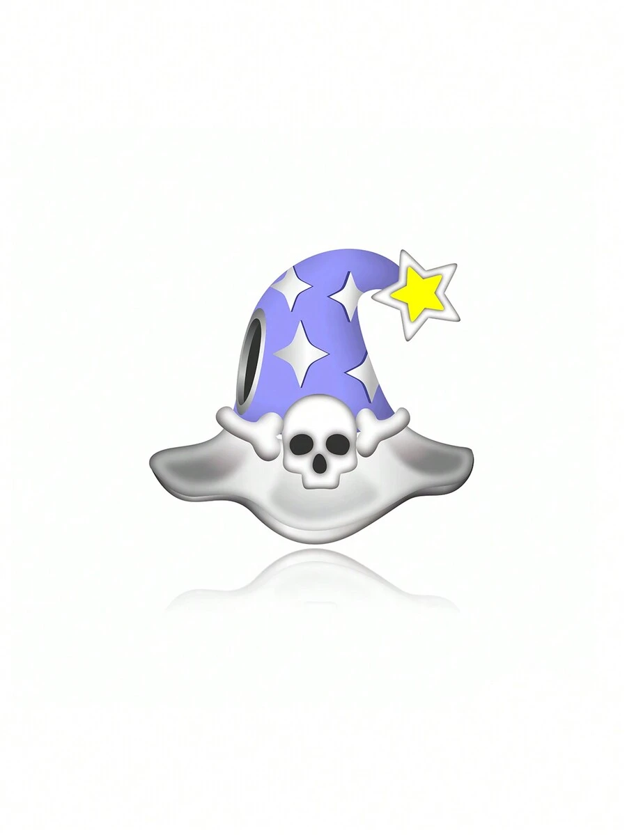 1pc Europe And America 925 Sterling Silver Magic Hat & Skull Bead For Diy, Halloween Commemoration, Unisex, Party - Silver - View 1