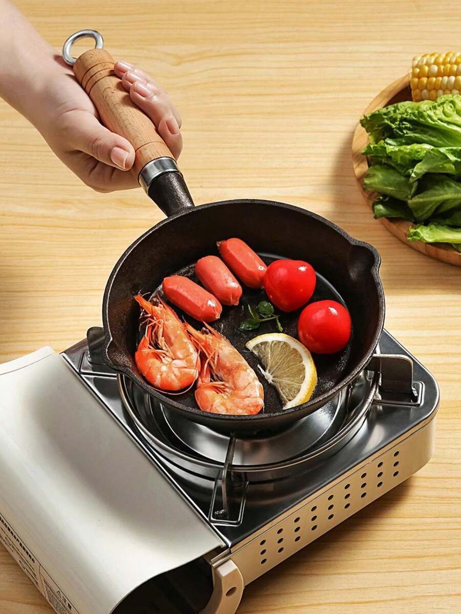 1pc Mini Cast Iron Skillet, Egg Fryer With Non-Stick Surface And Oil Dispenser - Black - View 1