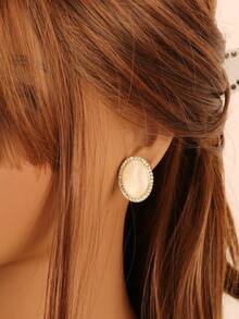 Korean Style Ins French Cat Eye & Rhinestone Geometric Stud Earrings - New Arrival Versatile Chic Jewelry Gift - Gold - View 2