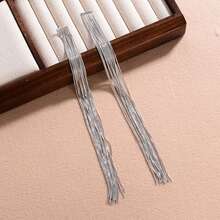 1對時尚精美女款流蘇吊墜耳環,秋冬必備 - 銀色 - 查看 2