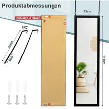 Full Length Door Mirror, 119cm X 33cm Wall Mounted Mirror With Door Hanging Hook, Explosion-Proof Vanity Mirror For Bedroom, Living Room, Dressing Room (Black) - 黑色 - 查看 3