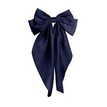 女款黑色蝴蝶結女孩髮夾帶大白色緞面蝴蝶結可愛漂亮髮飾超長尾生日禮物 - 彩色 - 查看 7