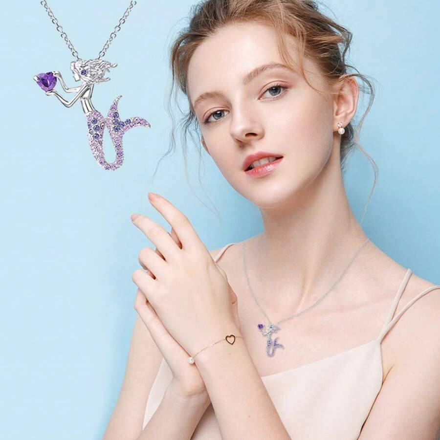 New Fashion Mermaid Necklace With Cubic Zirconia Decor, Perfect Birthday Or Valentine's Day Gift For Anyone - Purple Mermaid Necklace - View 1