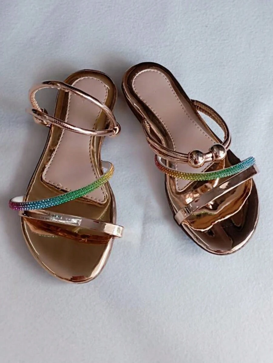 Sandália 2 em 1 Rasteira Flat Strass  Brilhante Elegante Infantil Multicores