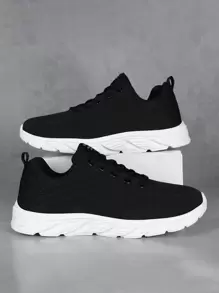 Zapatillas casuales para hombres de talla grande, de 4 temporadas - Nuevos tenis de moda con tela de malla transpirable, zapatos cómodos para caminar, diseño simple de zapatos atléticos para trotar para hombres