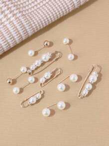 10pcs White Pearl Beaded Clothes Clip, Garment Tightening Waist Clip To Increase Tightness, Preventing Skirt Slipping Down, High-End Brooch - White - View 6