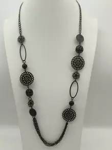 Europäische Und Amerikanische Mode, Vielseitige Retro-sexy-hohlkugel-lange Halskette, Geometrisch, Dreidimensionaler Böhmischer Stil, Glänzende Schwarze Pulloverkette