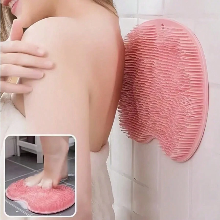 1pc Slouchy Foot Scrubber & Massager Pad For Home Bathroom, Antiskid Bath Mat For Feet & Back - Pink - View 1