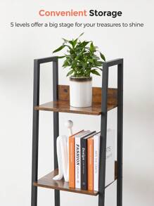 VASAGLE Estantería Escalera Estantería Estrecha de 5 Niveles Estantería para Oficina en Casa Sala de Estar Dormitorio Cocina Industrial Marrón Rústico y Negro - Óxido marrón - Ver 8