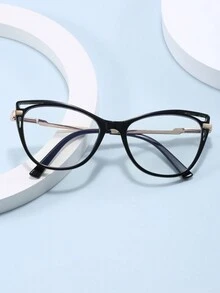 1pc Full-Rim Cat Eye Half-Metal Frame Glasses With Spring Hinges And Candy Color For Women, Suitable For Prescription Lenses, Multicolor Available, British Style And Fashionable - Multicolor - View 5