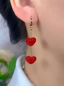 2pcs Luxury Metal Studded Heart Shaped Dangle Earrings For Women, Elegant Party & Festival Gifts Valentines,Mom,Mother,Mother's Day,Gift