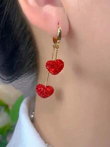 2pcs Luxury Metal Studded Heart Shaped Dangle Earrings For Women, Elegant Party & Festival Gifts Valentines,Mom,Mother,Mother's Day,Gift