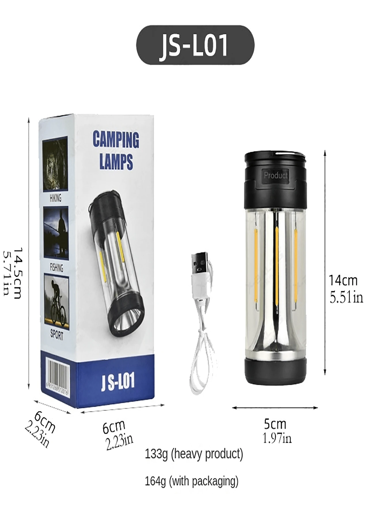 一款戶外三光源磁吸防水露營燈,led電顯四檔可調式便攜露營燈 - 黑色 - 查看 1