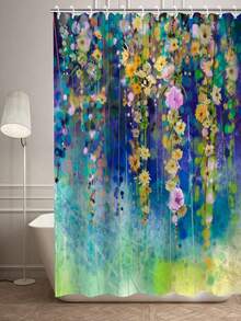 1入組創意復古花印花淋浴簾鉤,浴缸隔板淋浴簾,浴室用品,浴室裝飾,防水淋浴簾 - 彩色 - 查看 5