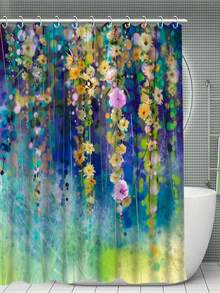 1入組創意復古花印花淋浴簾鉤,浴缸隔板淋浴簾,浴室用品,浴室裝飾,防水淋浴簾 - 彩色 - 查看 1