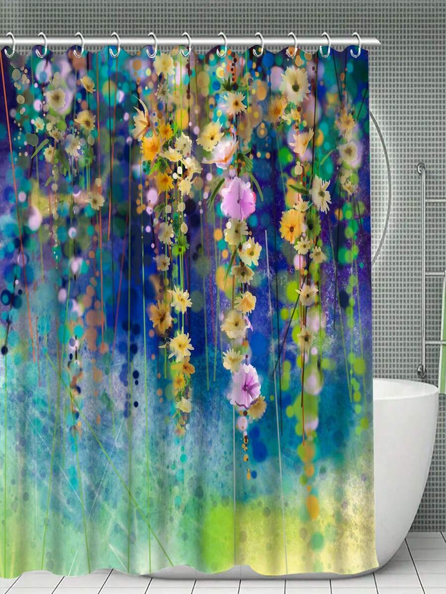 1入組創意復古花印花淋浴簾鉤,浴缸隔板淋浴簾,浴室用品,浴室裝飾,防水淋浴簾 - 彩色 - 查看 1