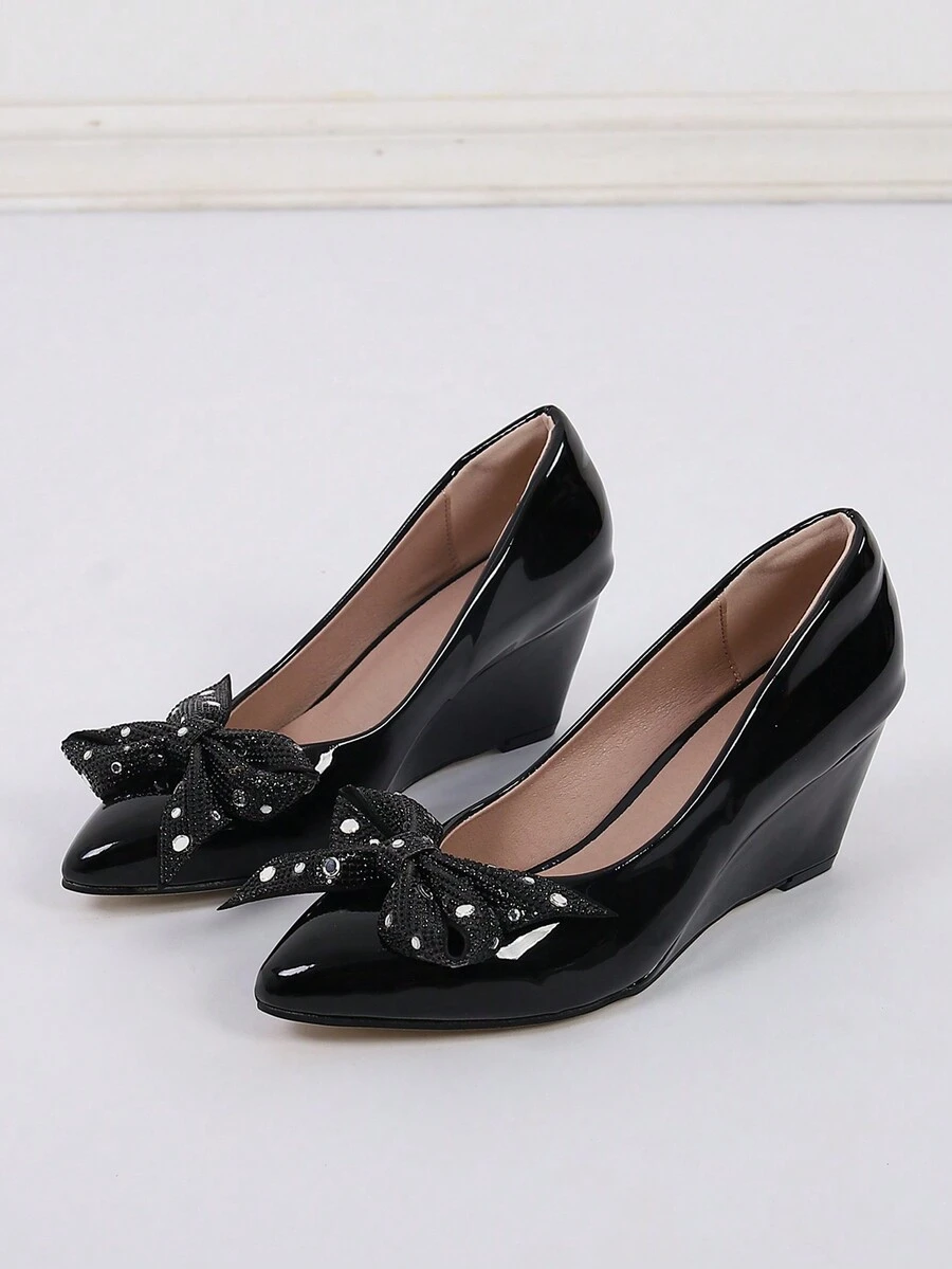 Seasonal Pointed Toe Wedge High Heels For Women - Black - View 1