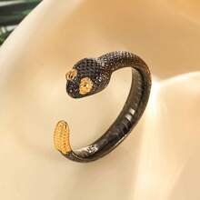 复古时尚电镀双色响尾蛇戒指个性开口蛇戒指日常派对鸡尾酒戒指独特节日珠宝礼物 - 雙色小蛇戒指 - 查看 1