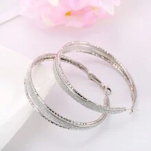 1 對時尚精緻閃亮粉紅色多層磨砂環形耳環適合日常佩戴和工作 - 圓圈 - 查看 2