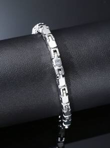 1 件 5 毫米扁平方形链条男士嘻哈风格个性化日常佩戴男友礼物手链 - 銀色 - 查看 6