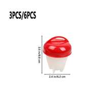 3入組/6入組矽膠蒸蛋器,蛋形模具杯,蒸鍋,蛋放置架,煮蛋器,煎蛋器,無殼蛋煮器,創意廚房工具 - 紅色 - 查看 3