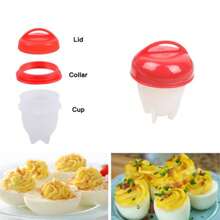 3入組/6入組矽膠蒸蛋器,蛋形模具杯,蒸鍋,蛋放置架,煮蛋器,煎蛋器,無殼蛋煮器,創意廚房工具 - 紅色 - 查看 4