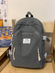 极简主义大容量灯芯绒背包学校背包、书包大容量、经典、休闲适合青少年女孩、女士、大学生、男孩和男人、大学、中学、高中、户外、旅行、郊游、返校、度假、休闲背包、书包、书包、返校用品 - 灰色 - 查看 2
