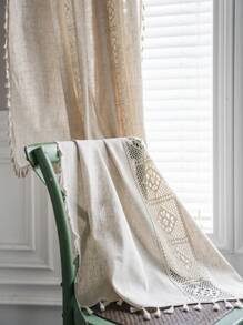 Bubaba 1pc Beige Hollow Out Sheer Curtain, Bohemian Vintage Linen Crochet Patchwork Tassels Decor Rod Pocket Bedroom Window Curtains, Suitable For Living Room, Bedroom, Kitchen, Cafe, Gym - For Daily, Holiday, Seasonal Use - Beige - View 10