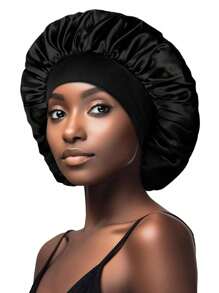 1pc Women Wide Brim Elastic Satin Bonnet, Comfortable Breathable Hair Care Hat, Casual Daily Style