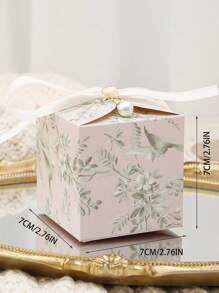 10 pezzi Scatole regalo di carta con design floreale e di uccelli moderni (con perle false e nastro coordinato nei colori), per decorazione di feste, matrimoni, compleanni, eventi in colori verde/viola/champagne/rosso