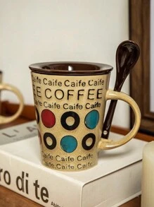 1入組350毫升/11.66盎司陶瓷咖啡杯,復古風格的咖啡杯,適用於派對/舞會/辦公室/家庭/咖啡店/餐廳,帶蓋和匙,可洗碗消毒微波爐安全,適用於燕麥咖啡、水、牛奶、茶、飲料,有趣的禮物,適用於女性、男性、同事、家人和朋友 - 卡其色 - 查看 1