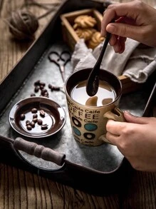 1入組350毫升/11.66盎司陶瓷咖啡杯,復古風格的咖啡杯,適用於派對/舞會/辦公室/家庭/咖啡店/餐廳,帶蓋和匙,可洗碗消毒微波爐安全,適用於燕麥咖啡、水、牛奶、茶、飲料,有趣的禮物,適用於女性、男性、同事、家人和朋友 - 卡其色 - 查看 4