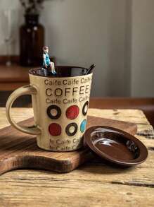 1入組350毫升/11.66盎司陶瓷咖啡杯,復古風格的咖啡杯,適用於派對/舞會/辦公室/家庭/咖啡店/餐廳,帶蓋和匙,可洗碗消毒微波爐安全,適用於燕麥咖啡、水、牛奶、茶、飲料,有趣的禮物,適用於女性、男性、同事、家人和朋友 - 卡其色 - 查看 2