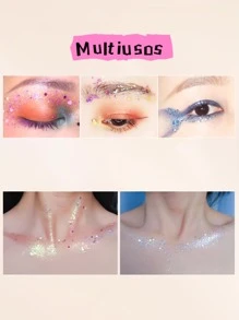 Glamour wear Paleta de sombras de ojos Glitter Con Copos De Nieve De Partículas De Diamantes, lentejuelas de brillo  larga duración, decoración de lentejuelas, sombra de ojos con brillo 3 tonos 6 colores para mujeres maquillaje - SOL - Ver 3