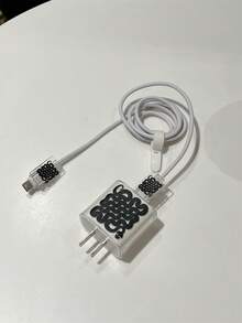 4入組透明TPU蛇紋圖案充電線保護套，適用於蘋果20w快充器 - 黑色 - 查看 3