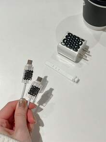 4入組透明TPU蛇紋圖案充電線保護套，適用於蘋果20w快充器 - 黑色 - 查看 4