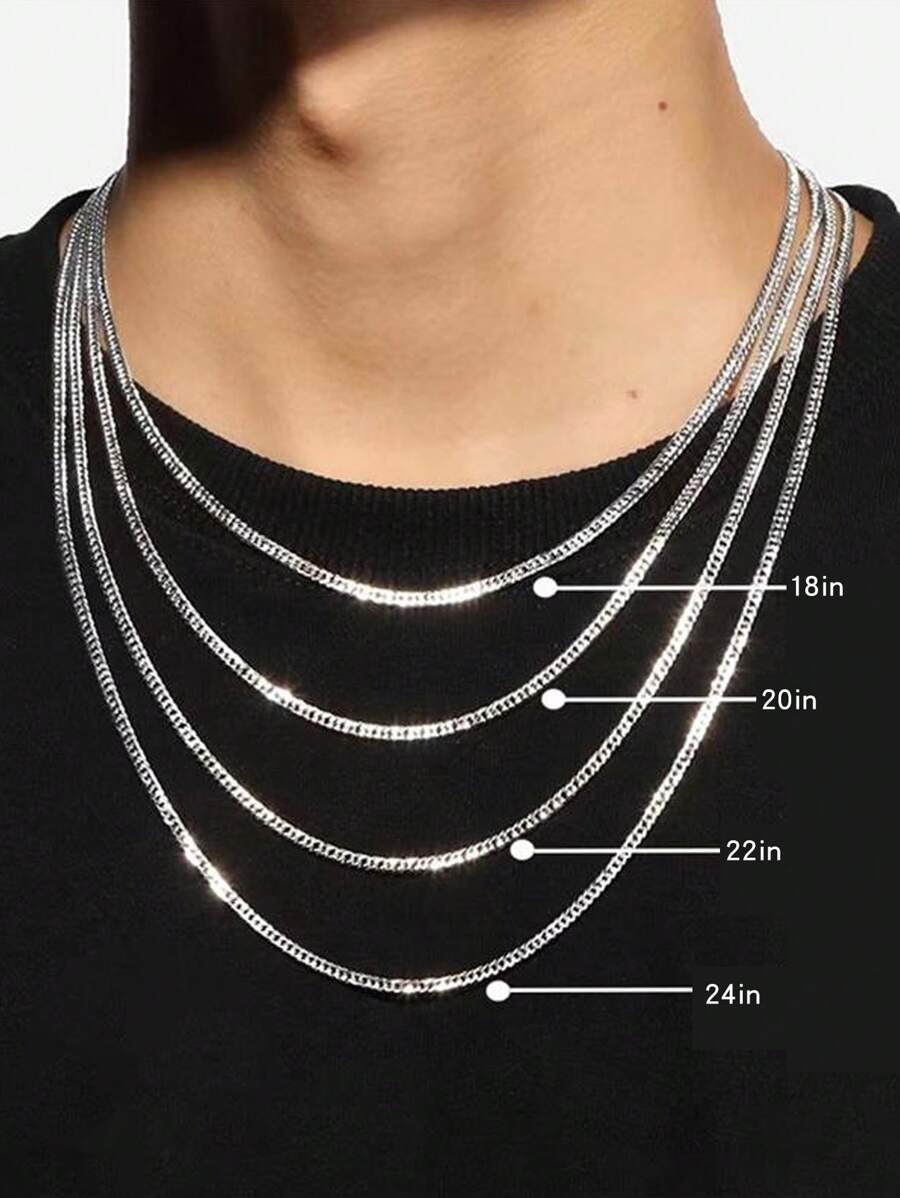 FOREVER QUEEN 1PC S925純銀簡約男士側鏈鞭鏈批發時尚鎖骨鏈女街頭穿戴4mm父親 - 銀色 - 查看 1