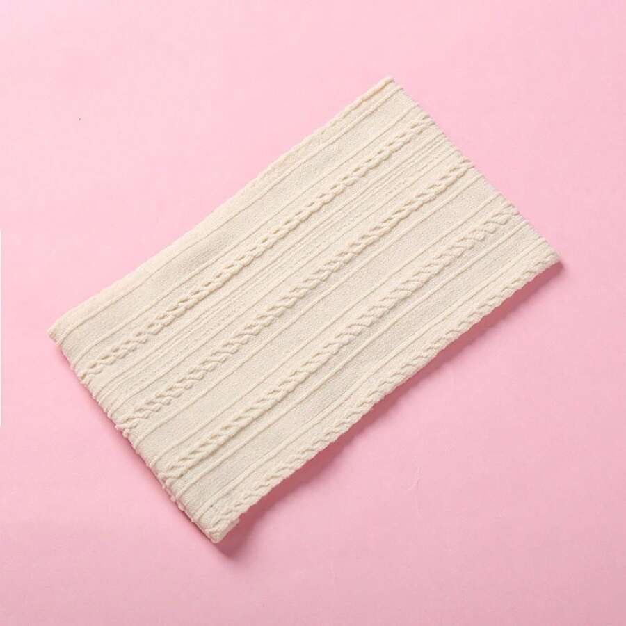 1pc Knitted Flower Pattern Headband For Kids, Nylon Headband Diy Accessories, Soft & Wide Nylon Headband Suitable For Newborns And Daily Use - Khaki - View 1