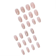 1盒24入明亮假指甲,壓合式全指甲覆蓋,閃亮法式人造指甲,帶有寶石鑲嵌亮片丙烯酸假指甲,適用於女性/女孩 - 粉色 - 查看 2